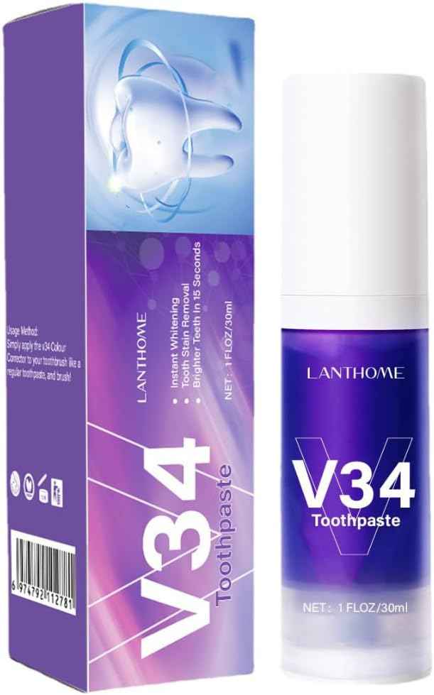 V34 Teeth Whitening Toothpaste for Tooth Stain Removal - Purple Toothpaste