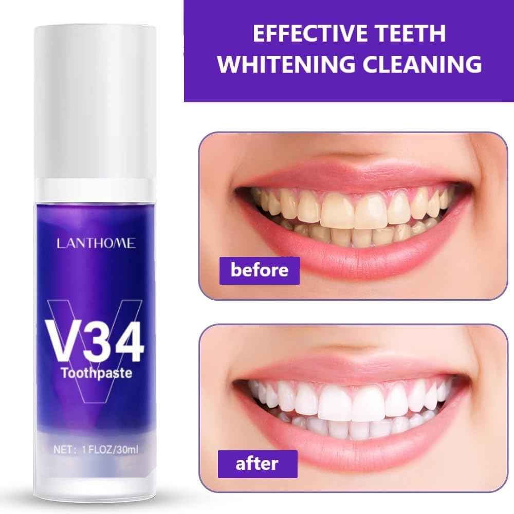 V34 Teeth Whitening Toothpaste for Tooth Stain Removal - Purple Toothpaste